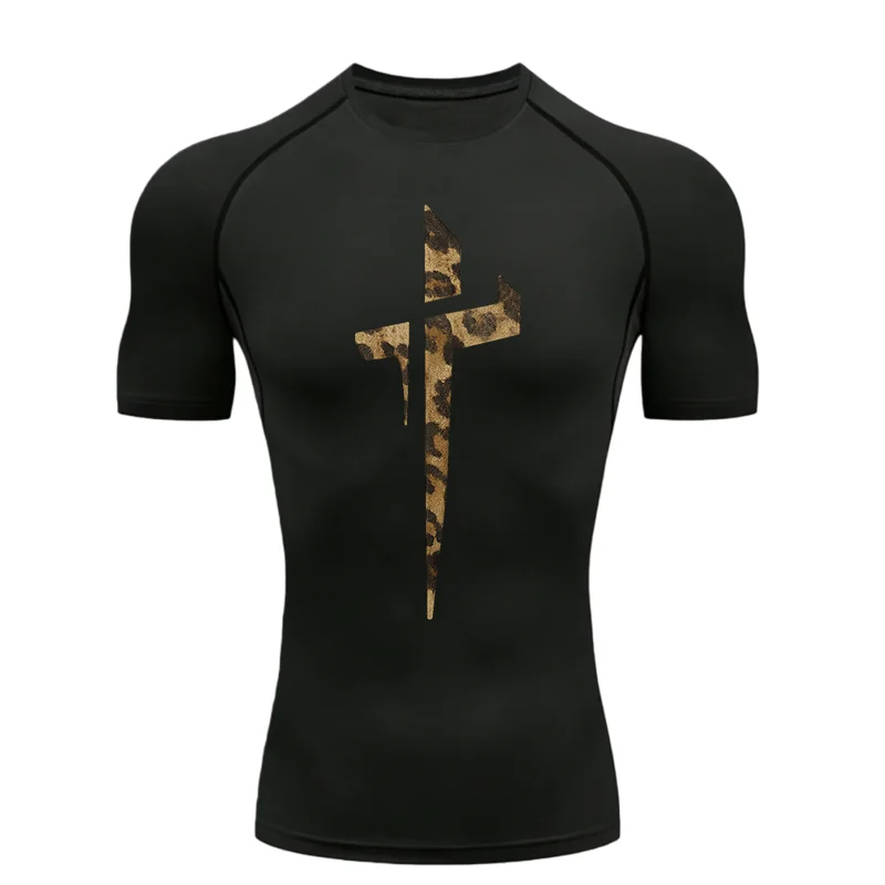 

Cross Print 2026 Men's Sports T-shirt Training Fitness Compression Powerlifting T-shirt Gym T-shirts Pilates