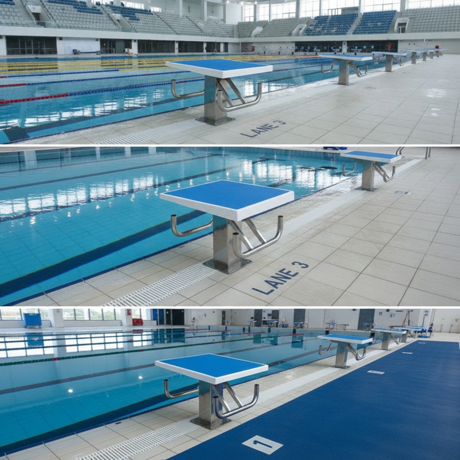 

Starting Block with Handrail Long-Lasting Equipment All-Climate Low-Profile Design for Swimmers, Swimming Pools, Aquatic Centers