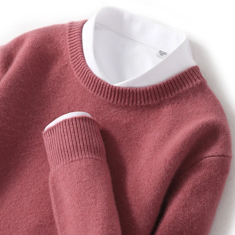 

MVLYFLRT Spring and Autumn New Cashmere Sweater Men's Thickened Round Neck Pullover 100% Pure Wool Knitted Sweater