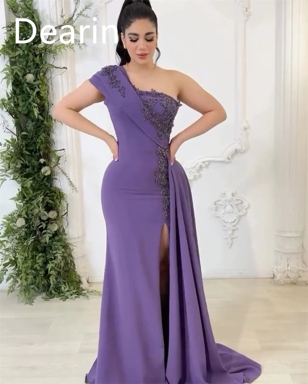 Customized Saudi Arabia Dearin One Shoulder A-line Floor Length Skirts Draped Bespoke Occasion Dresses Formal Gown Evening Prom