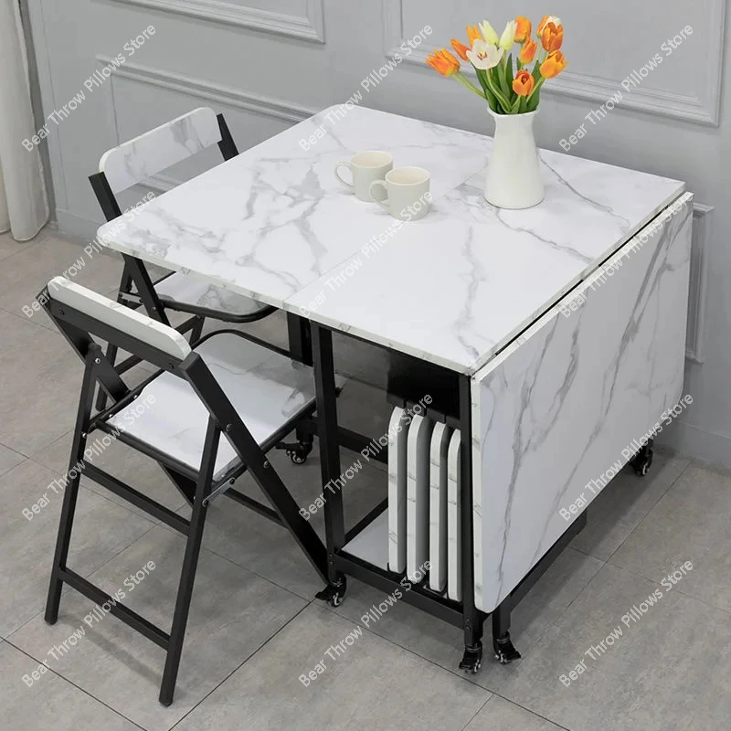 Household Folding Dining Table Movable Dining Table Chair 4-6People Simple Rectangle Folding Dining Table muebles mesa cocina