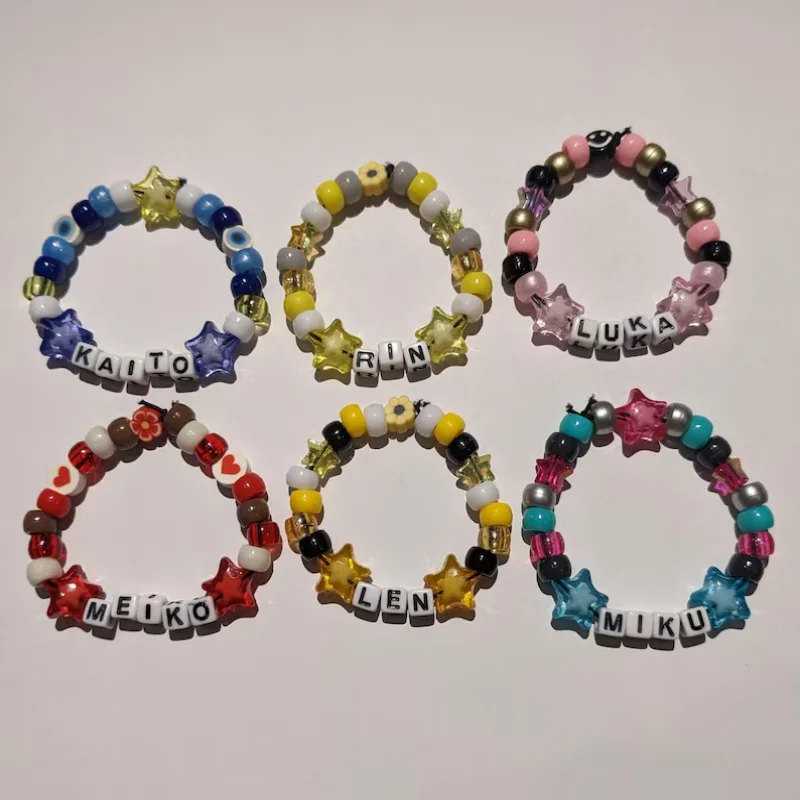 Music Character Inspired Kandi Bracelet Set Handmade Star Beaded Elastic Wristband for Rave & Festival
