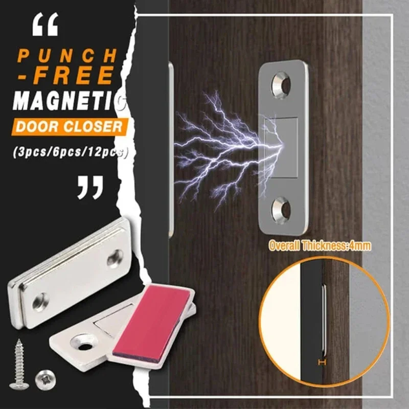 2pcs/Set Ultra Thin Door Closer Magnetic Door Catch Latch Door Strong Magnet Furniture Cabinet Cupboard Storage Screw / Sticker