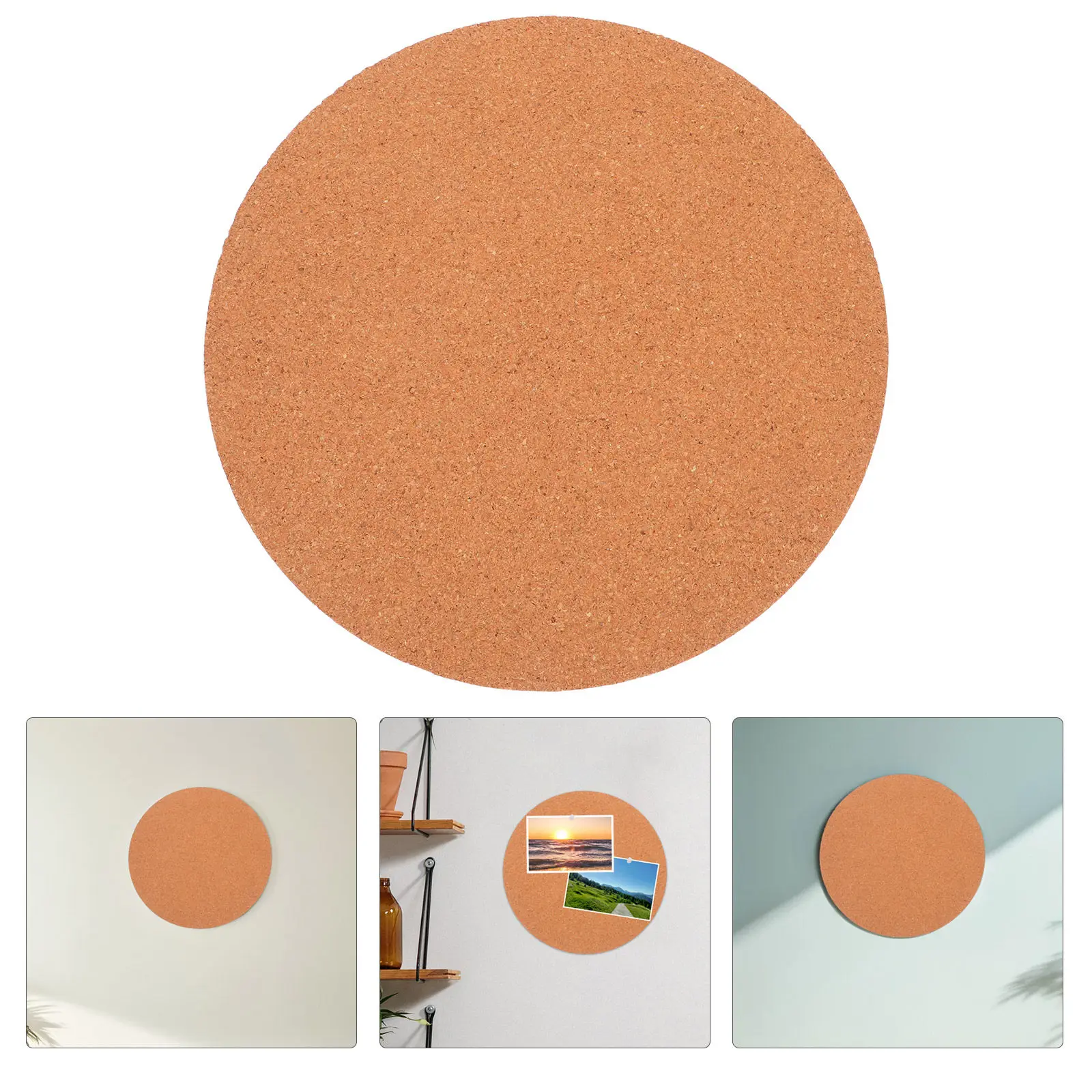 丸型コルクボード-粘着式-直径30cm-厚さ6mm-天然素材-壁掛け掲示板-メモ・写真展示用-家庭用