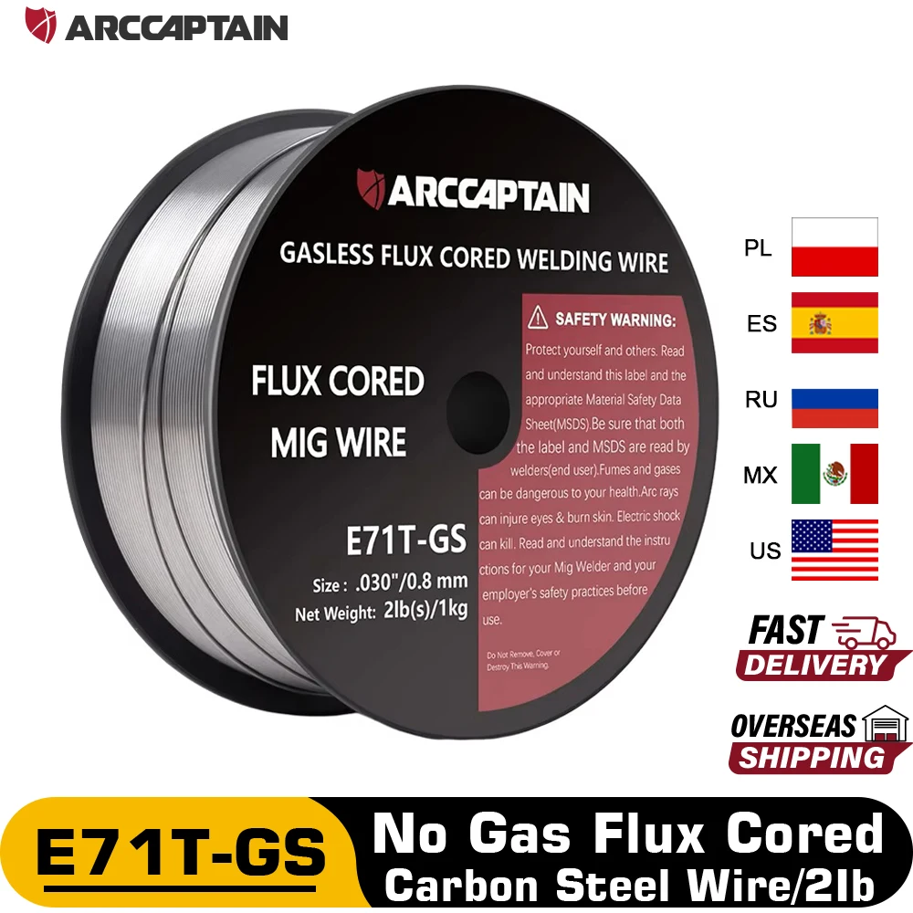 ARCCAPTAIN-cables de soldadura MIG sin gas, alambre de acero al carbono para máquina de soldadura, 0,8mm/0,9mm, 1KG, 2Ib, E71T-GS, AWS A5.20 estaño