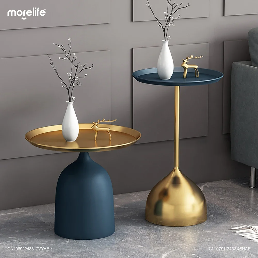 

Creative Gold Tray Round Coffee Tables Organizer Bedroom Nightstands Design Living Room Metal Sofa Side Table Home Furniture