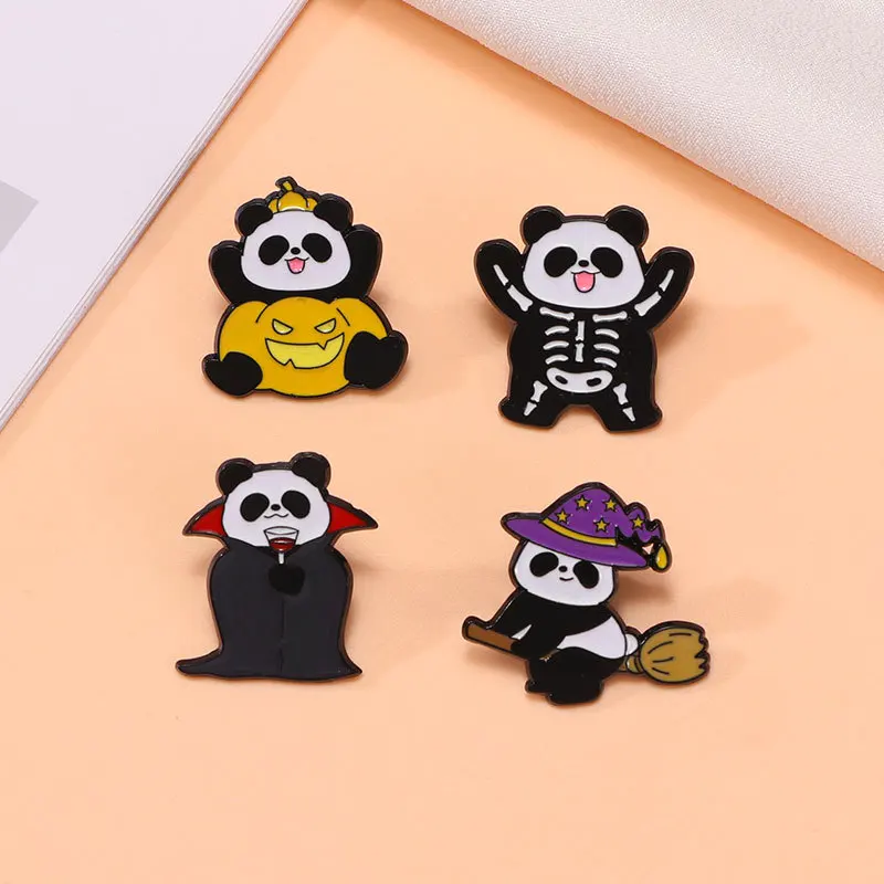 Cartoon Panda Halloween Badge Pumpkin Head Scary Night Cute Animal Panda Small Brooch Bag Bag Costume Accessories Pin Gift