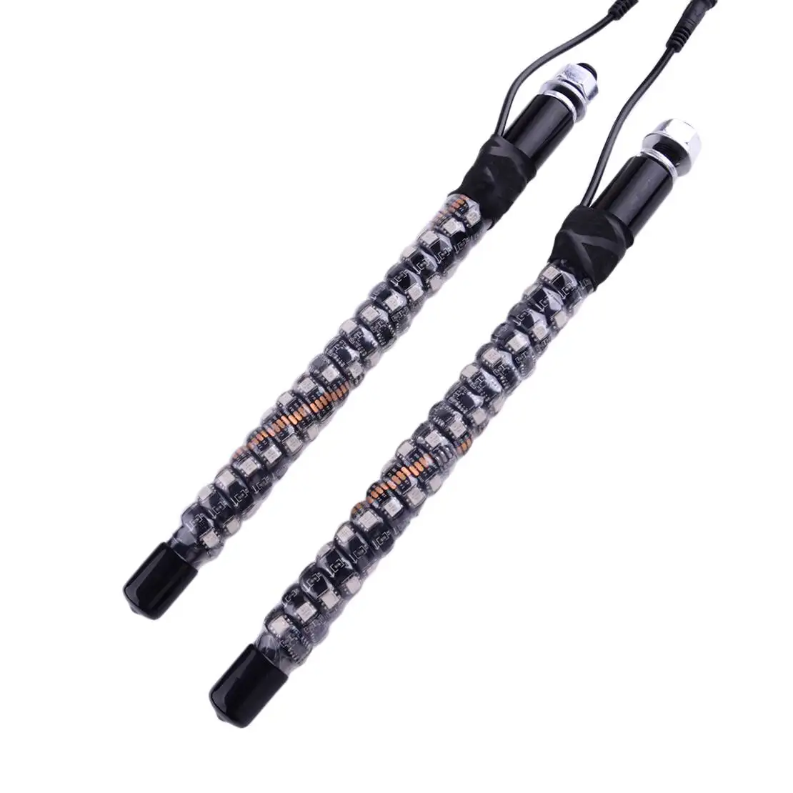 2pcs 1FT RGB LED Spiral Whip Light Remote Control Flagpole Antenna Lamp 12V 24W For ATV Off-Road