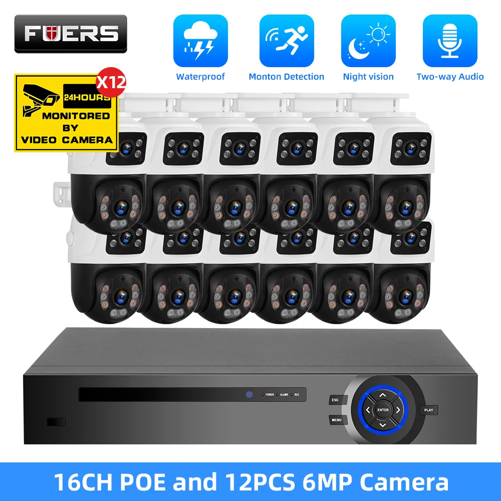 

FUERS 16CH Poe 6MP Camera System Video Surveillance Kit Security Camera Ptz Camera Outdoor Camera Two Way Audio Full Color Night