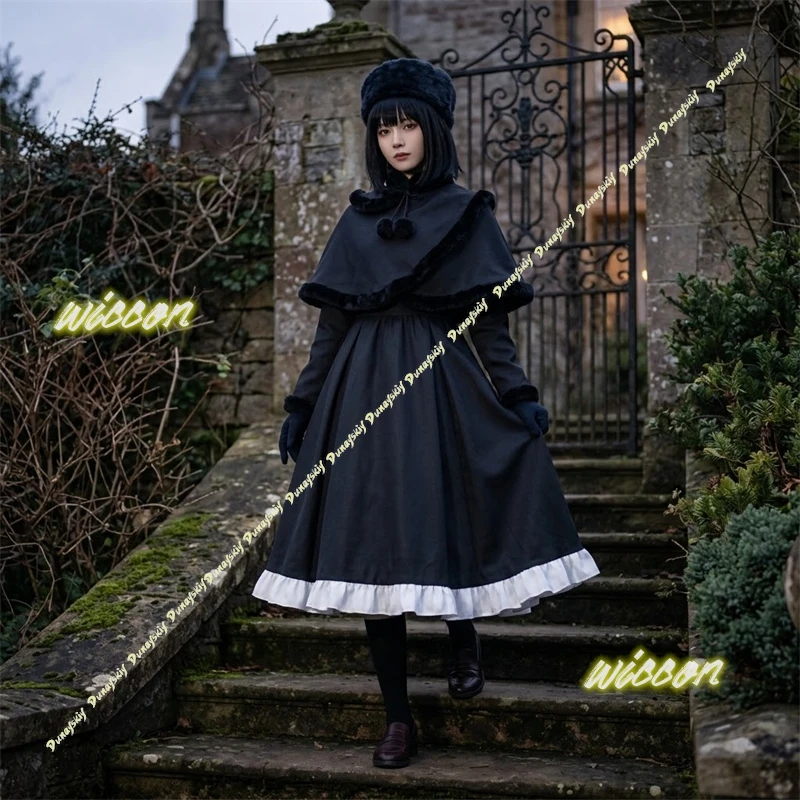 Kuonji Alice Costume Anime Witch On The Holy Night Cosplay Goth Lolita All Black Dress Hat Gloves Classic Retro Wigs Halloween