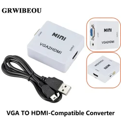 GRWIBEOU-Adaptador de Audio VGA 2, conector VGA2HDMI, convertidor Mini VGA a HDMI con Audio para PC, portátil a proyector HDTV, 1080P