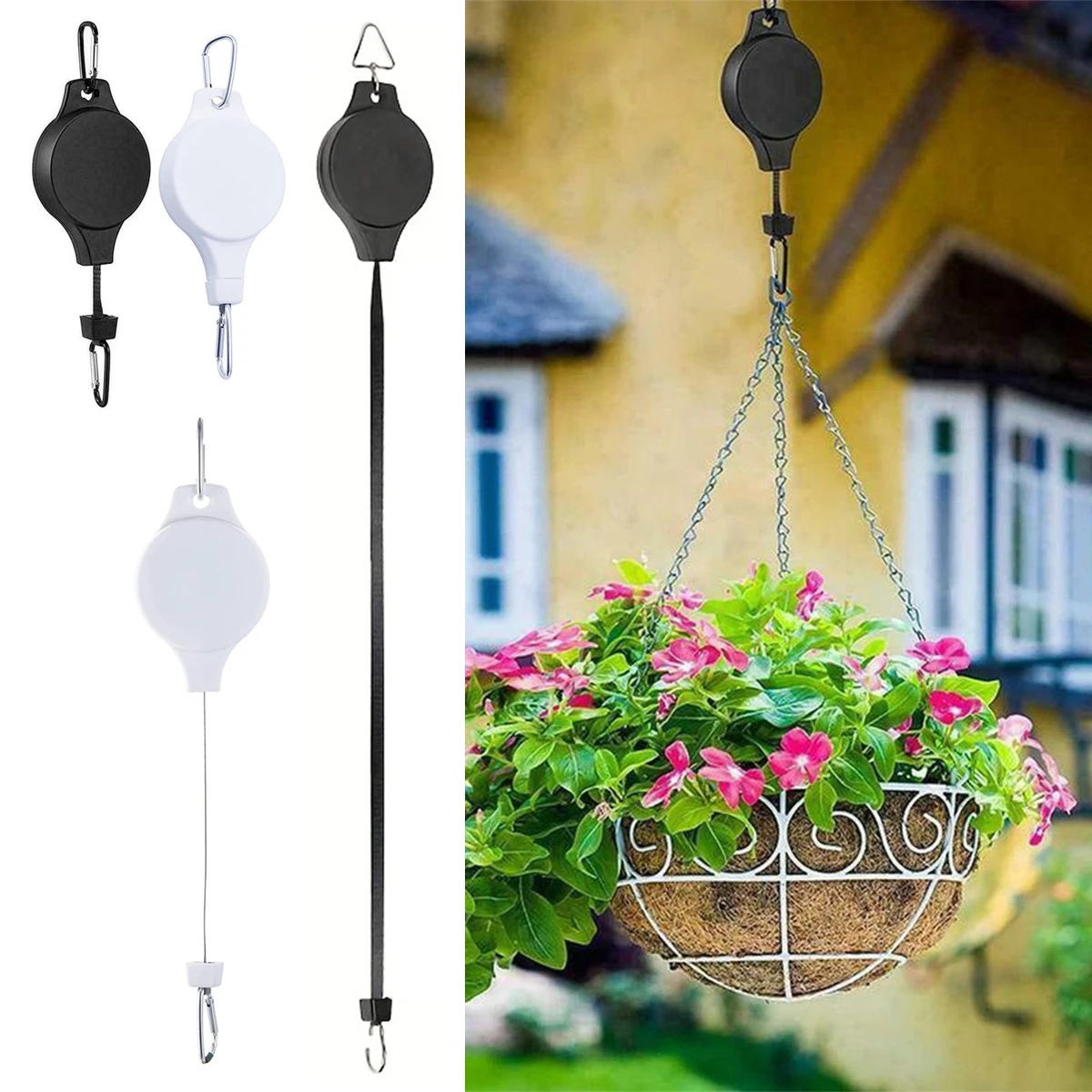 

1/5Pcs Horticultural Hook 90cm Retractable Lifting Basket Birdcage Flower Pot Hook Indoor Outdoor Potted Plants Flowers Hanger