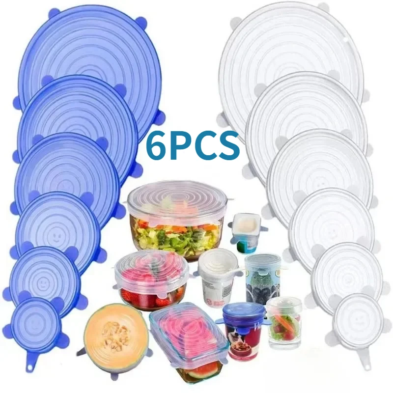 

6PCS Preservation Sealable Bowl Stretch Lid Food Silicone Cover Food Storage Reusable Kitchen Refrigerator Storage Supplies