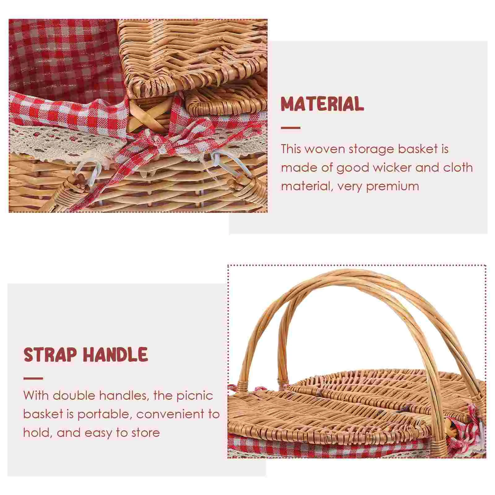 Wicker Basket with Handles Cute Baskets for Gifts Picnic Lid Woven