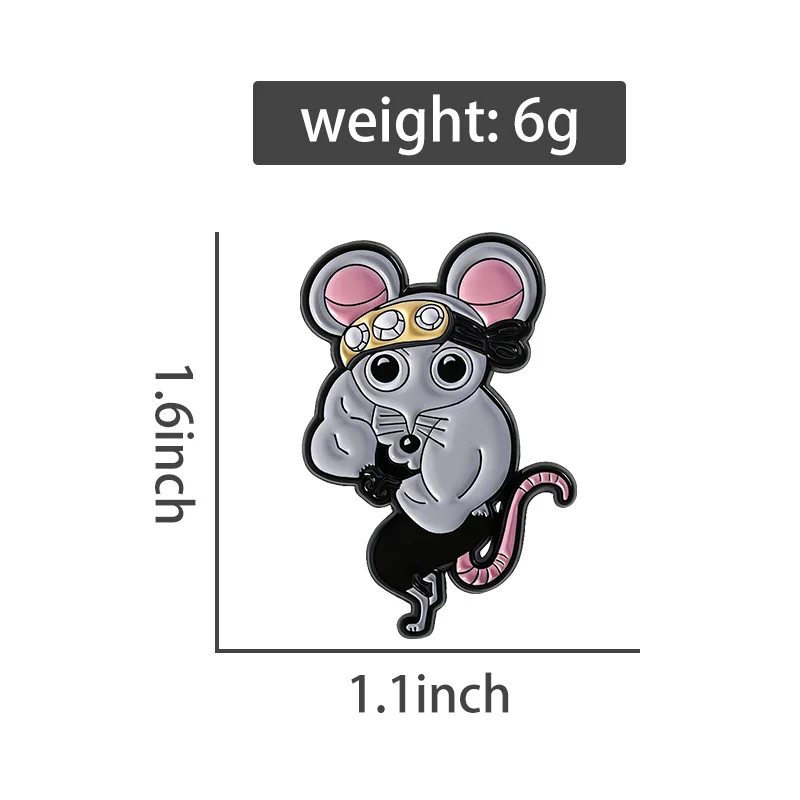 Fitness Muscle Mouse Enamel Pins Custom Japanese Anime Brooches Lapel Badges Clothes Animal Jewelry Gift for Friends - view 6
