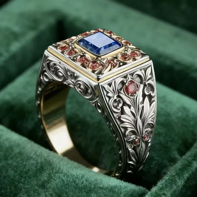 New Eco-Friendly Alloy Ring - Electroplated Two-Tone Design Retro Luxury Color Diamond Women's Fashion Jewelry Accessory