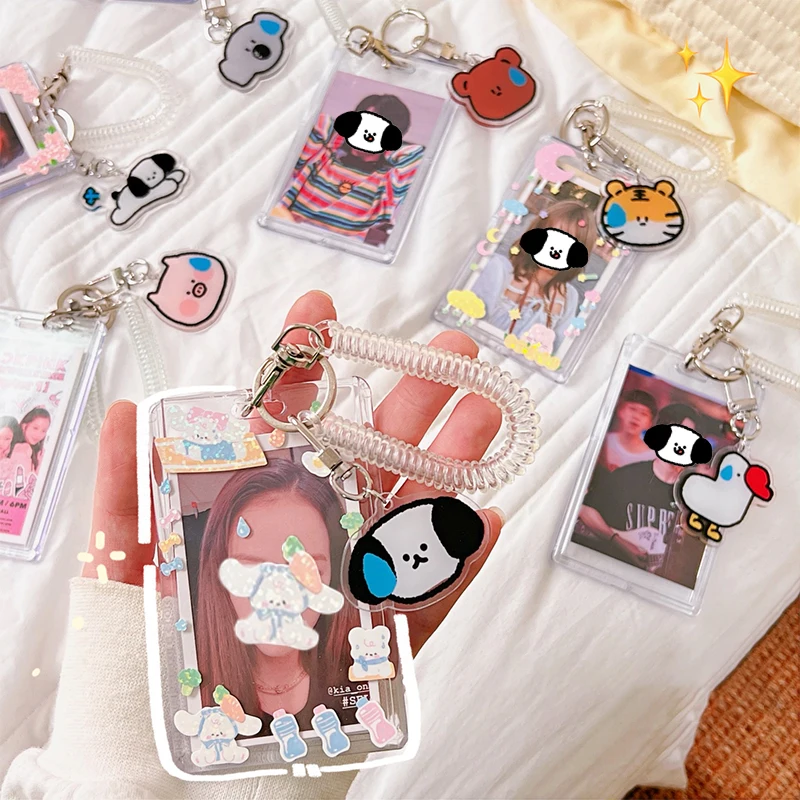 Porte-carte photo en acrylique transparent, album Kpop, carte photo Kawaii, carte de bus, porte-carte d'identité, pendentif dessin animé, porte-clés, cadeaux, 4 pouces, 1PC