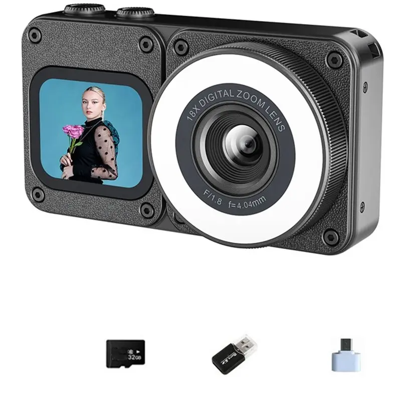B03B-4K Dual-Screen CCD Digital Camera 64MP Pixel 18X Zoom Photography Camera Beauty Mode With 2.8//1.83 Inch Screens