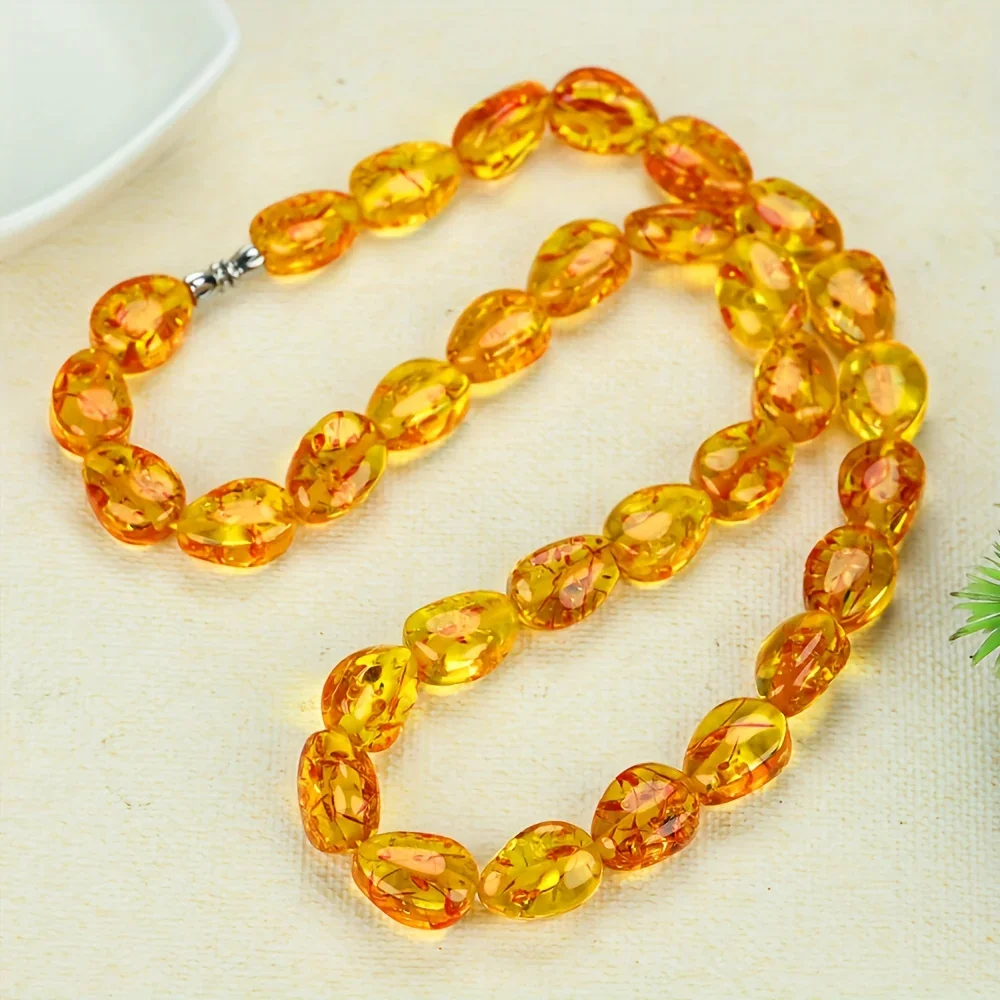 Beeswax flower amber necklace, men's and women's fashion trend necklace