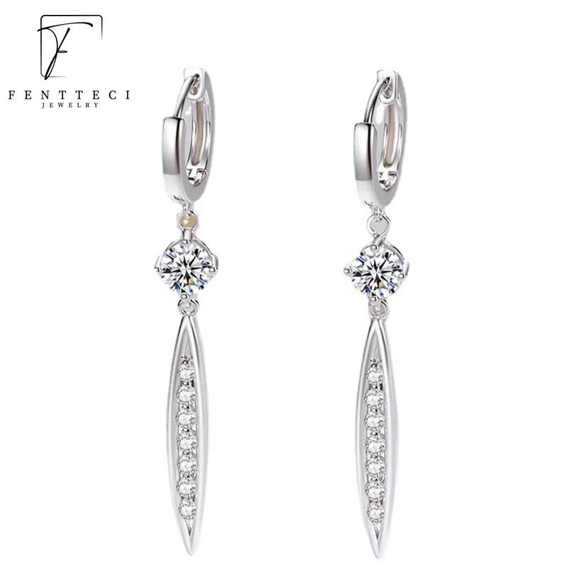 

FENTTECI New Real Moissanite Lab Diamond Leaves Drop Earrings For Women 925 Sterling Silver Platinum Plated Wedding Fine Jewelry