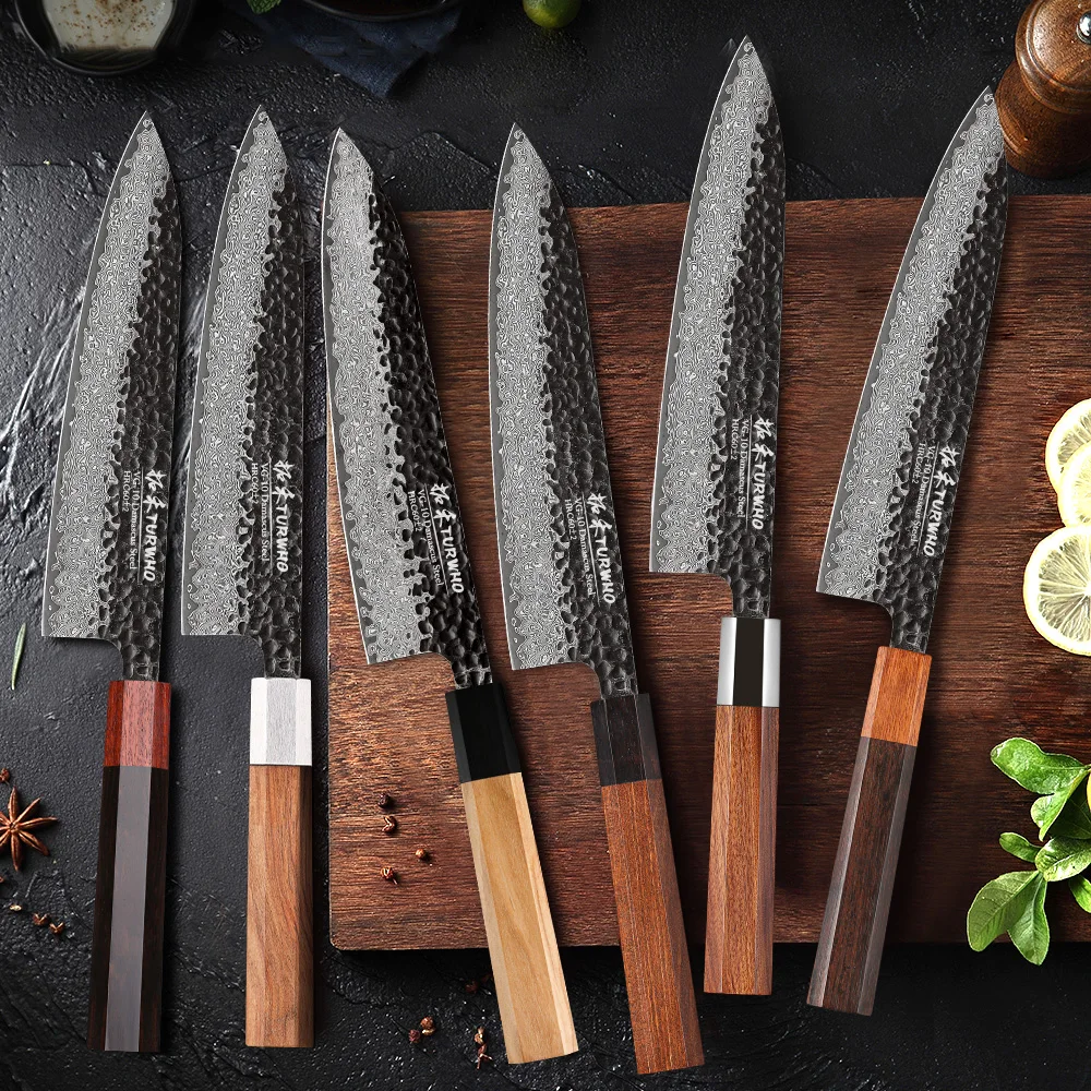 TURWHO 8-inch Hand Forged Japanese Chef Knife Damascus Steel Kitchen Knives Handmade Cleaver Slicing Meat Utility Cooking Tools