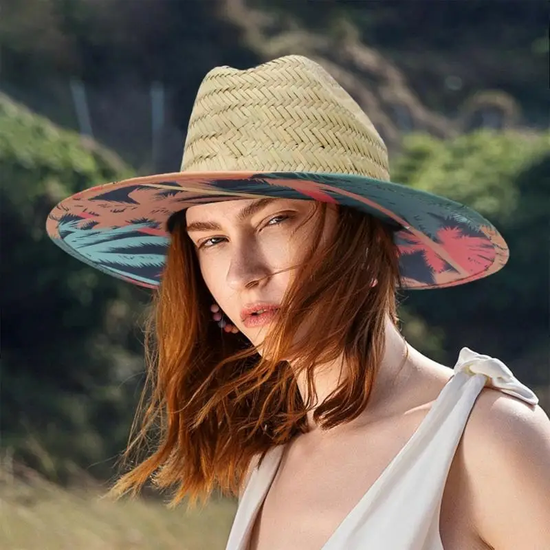 

L5YA Vintage Braided Bucket Hat Breathable Straw Beach Vacation Fashion