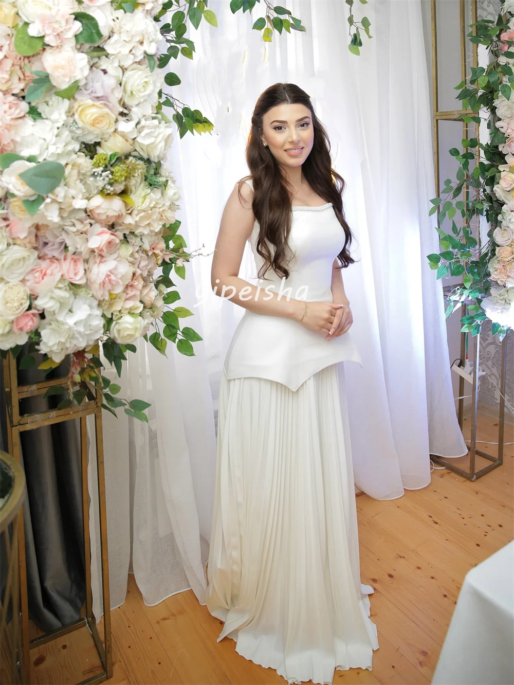 Personalizado estilo moderno moda jérsei beading plissado em linha reta pescoço quadrado vestidos longos sob medida vestidos de ocasião combinando clássico