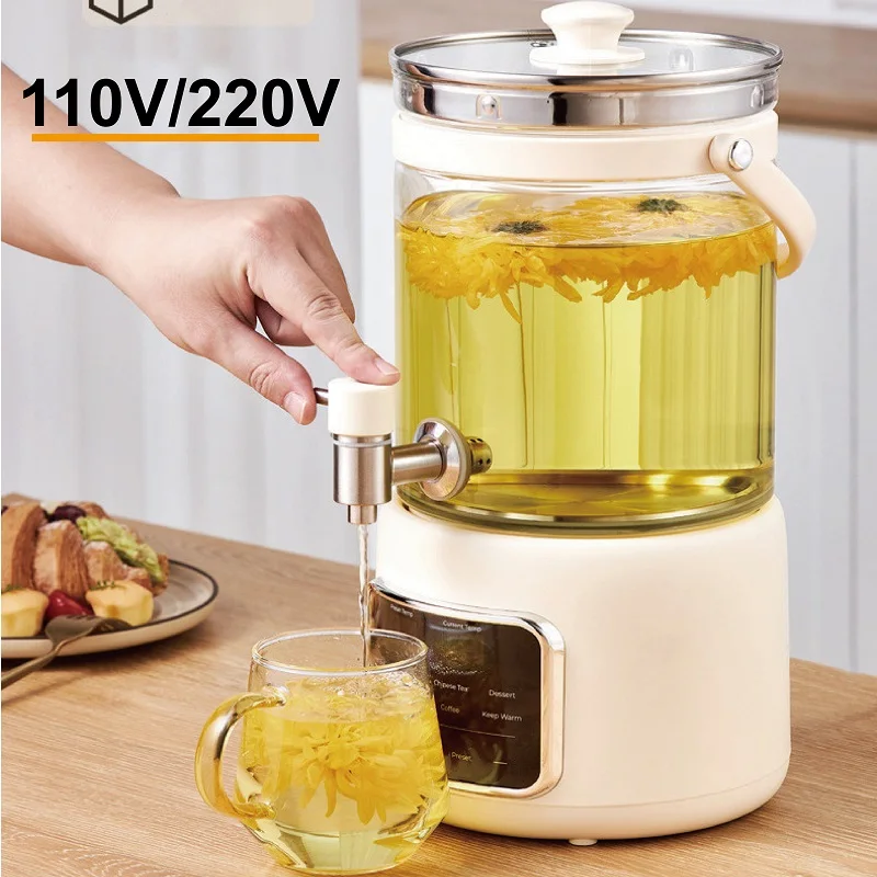 110V/220V Electric Kettle Smart Tea Brewer Commercial Faucet Fruit Tea Bucket Appointment Glass Health Kettle Multi-function 3L