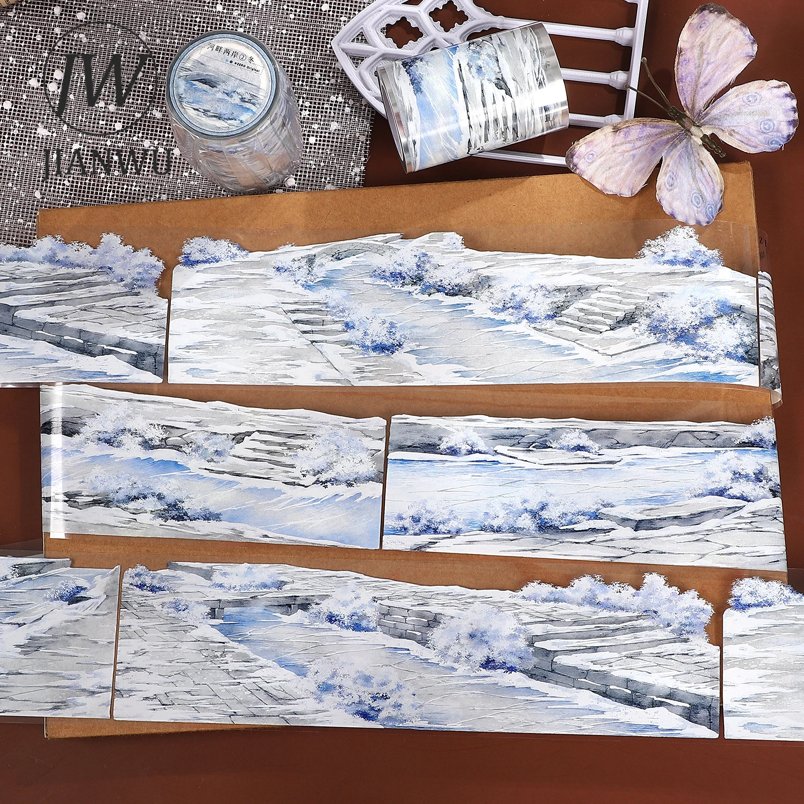 

JIANWU 60mm*5m Vintage Snow River Landscape Material Collage Scrapbooking PET Tape Creative DIY Journal Stationery