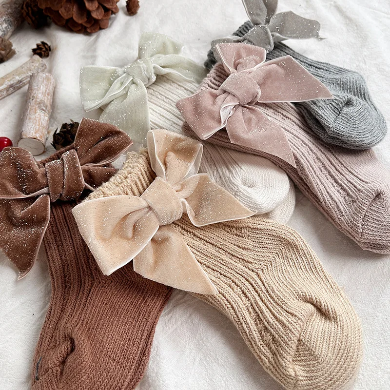 

Children Sparkling Big Bow Socks Kids Girls Princess Toddlers Knee High Socks Baby Thicken Wool Socks Floor Spanish Style Socken