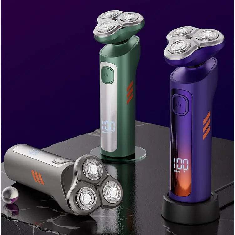 

2026 New ModelNew Design IPX6 Waterproof USB Charging Base 5 in 1 Rechargeae Electric Shaver with Rotary Triple ades for Hot