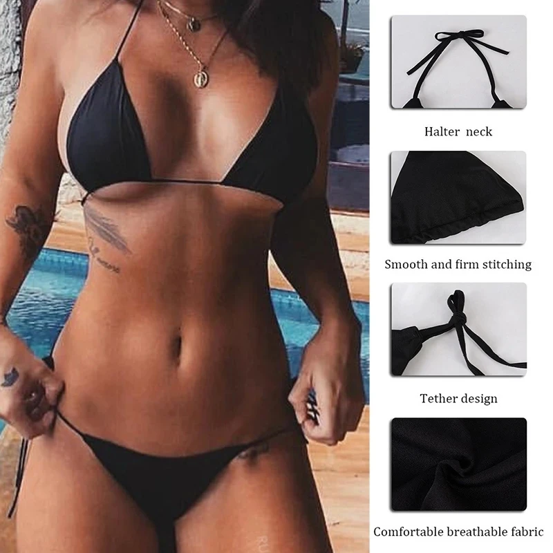 Maillot de bain imprimé 3D pour femmes, sexy, deux pièces, taille basse, col licou, bikini de plage, cadeau surprise, nouvelle mode