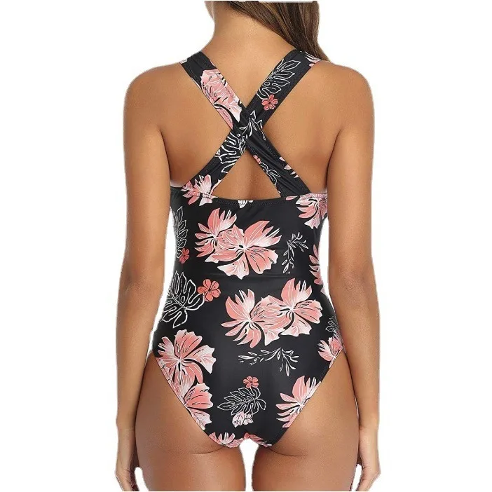 New European and American One-piece Swimsuits with Women's V-neck Hollow Mesh Bikini Amazon