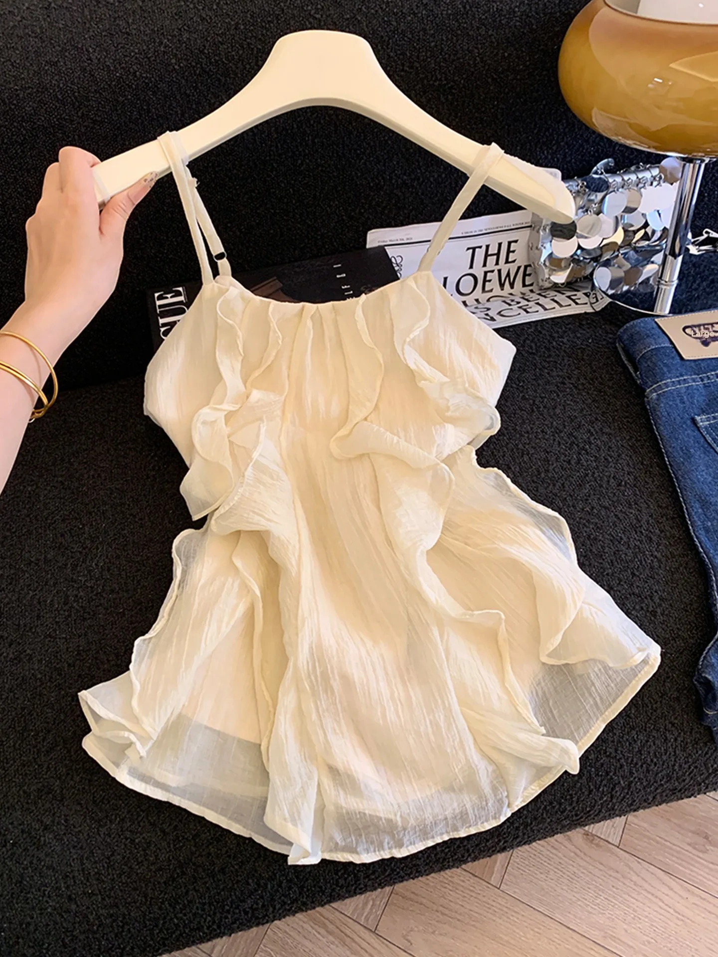 Emily Clud Recommended~ Lace Trim Strap Vest Women Summer Outdoor Shoulder Exposure Sleeveless Top Thin Regular Length