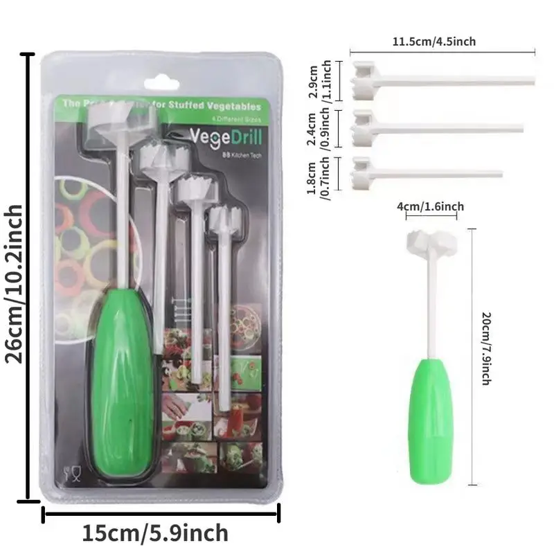 4Pcs Set Vegetable Spiral Cutter Kitchen Gadget Veggie Drill Corer Cooking Tool Spiralizer Creative Accessory