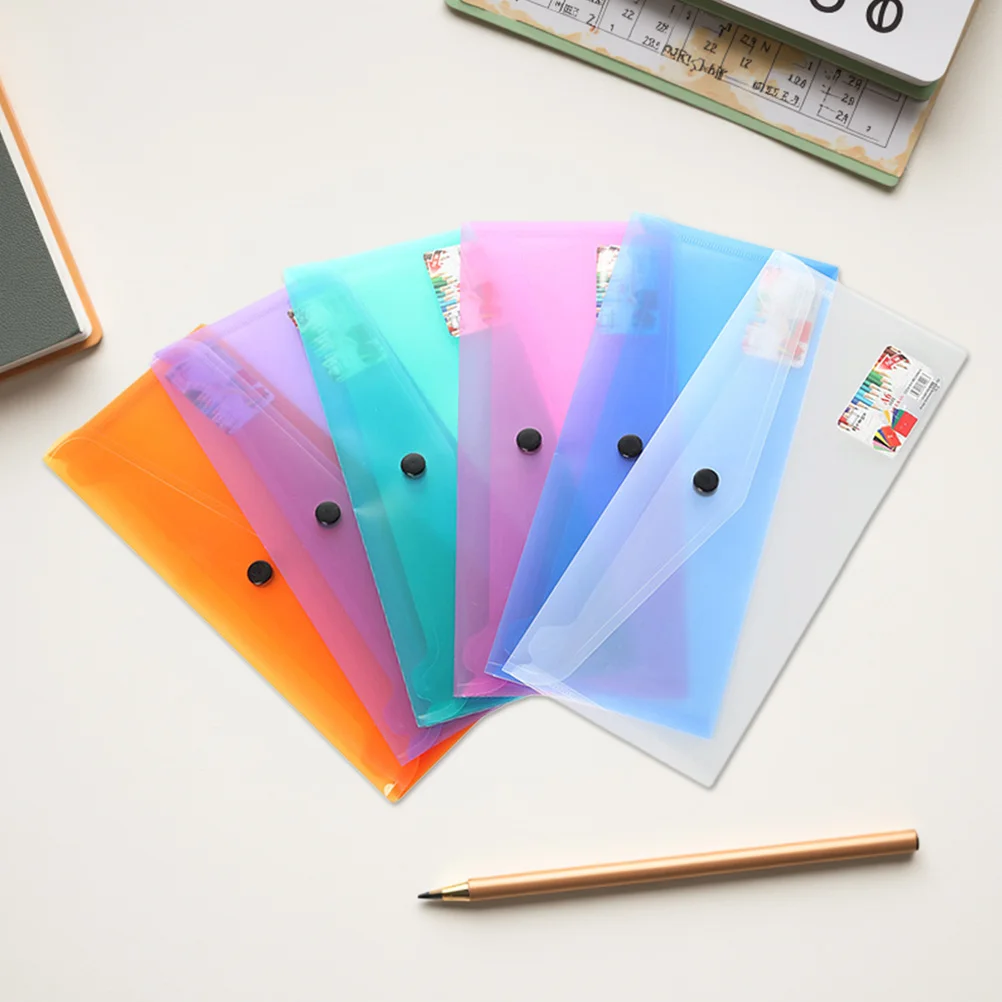 

6pcs Plastic Document Folder Clear Envelope For School Office Home Storage Bags Snap Button File Organizer Folder