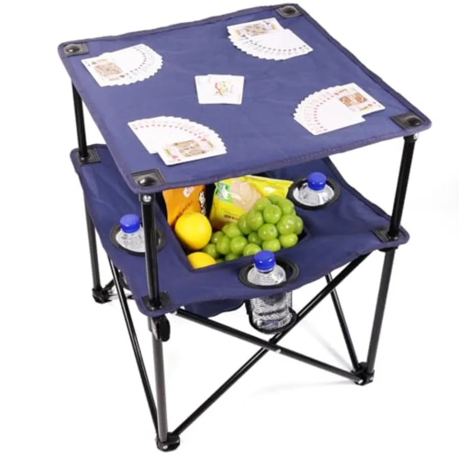 

Portable Folding Camping Table with Cup Holders Lightweight and Compact 2-Tier Outdoor Table with Storage, Ideal for Card Games