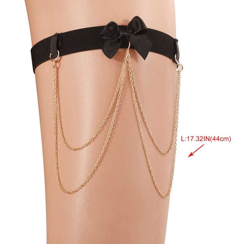 Dainty ต้นขา CHAIN ​​Garter Boho สไตล์ Bowknot ตกแต่งต้นขายืดหยุ่นเครื่องประดับไนท์คลับสำหรับผู้หญิงหญิง