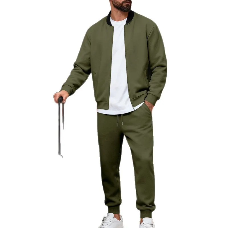 

Men's Casual Zipper Baseball Sportswear Set American Style Autumn Winter Simple Long Sleeve Polyester Fiber Fashion Set