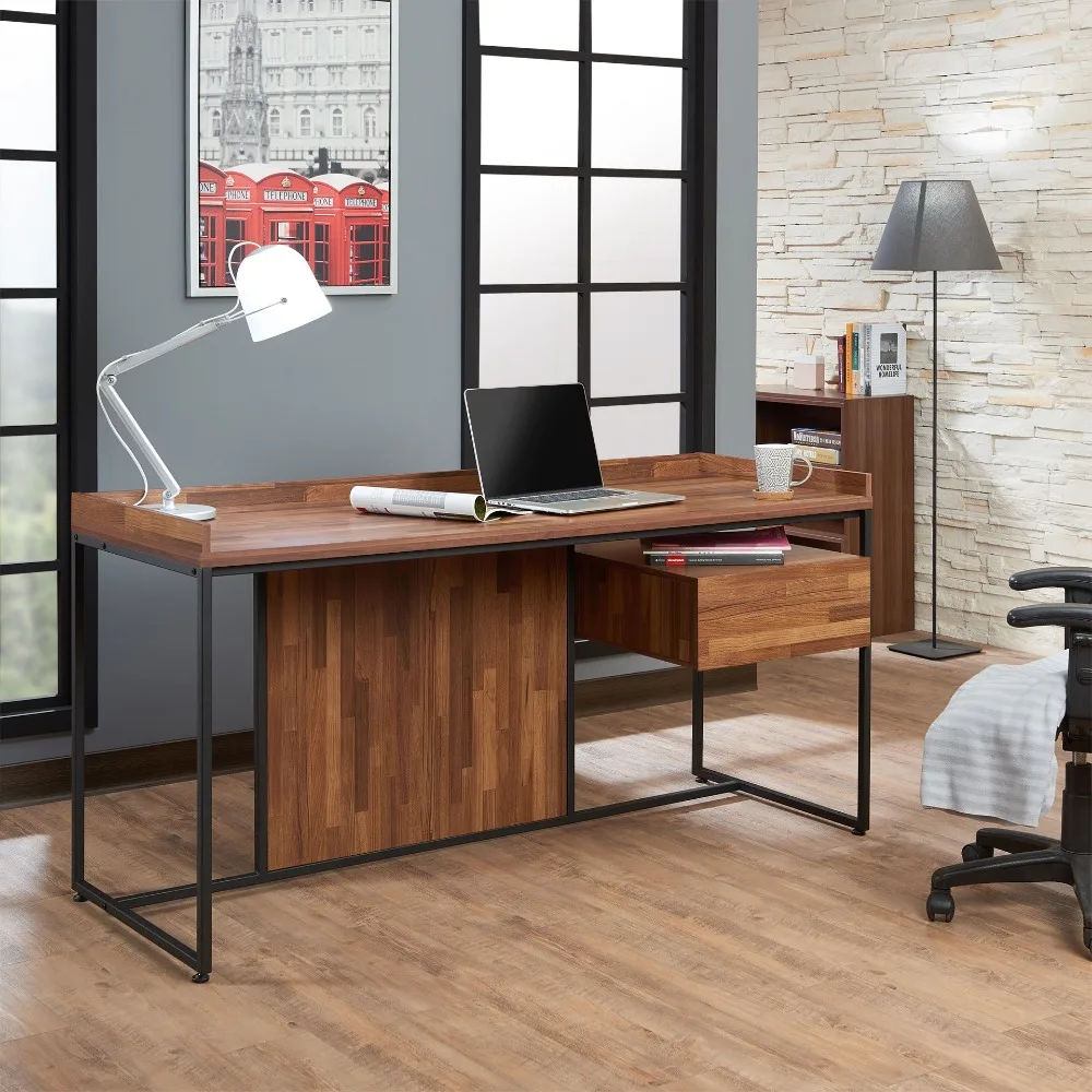 Computertische, 31 Zoll hoch x 62 Zoll breit x 24 Zoll tief, walnuss- und sandschwarzer Schreibtisch mit 1 Schublade