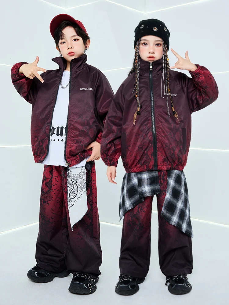 

New Boys Streetwear Costume Fashion Hip Hop Outfits Casual Sport Jacket Pants Clothes Sets Girls K-pop Stage Performance Wear
