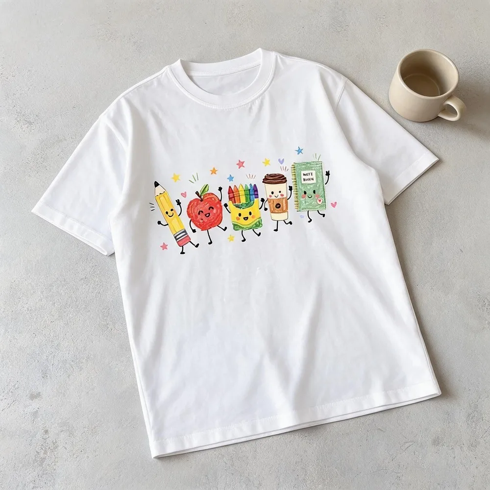 Back to School T-Shirt, Cute School Supplies Graphic Tee, Teacher Apple Pencil Notebook Shirt, Classroom Aesthetic Gift