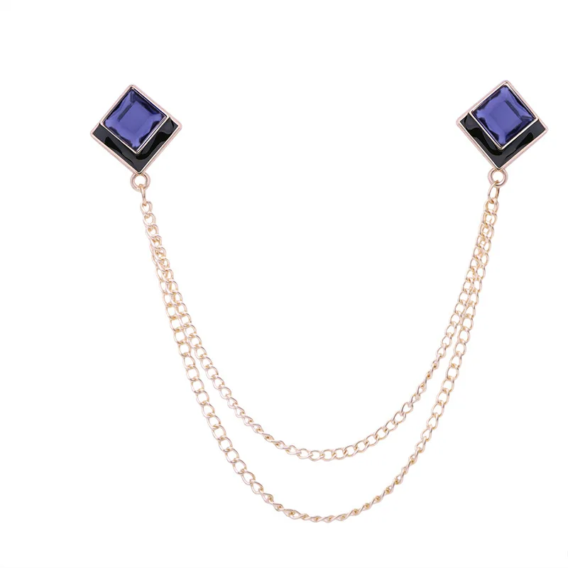 Korean Fashion Geometrische Kristall Brosche Quaste Kette Revers Pin männer Hemd Kragen Schmuck Hochzeit Party Broschen Zubehör – Detail 2