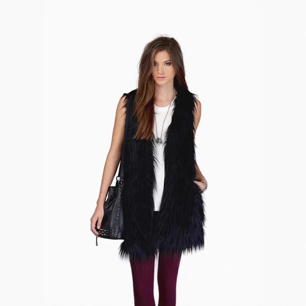 

Жилет из искусственного меха женский, средней длины, с длинным ворсом, из искусственной замши, без фирменной маркировки, для женщин среднего возраста