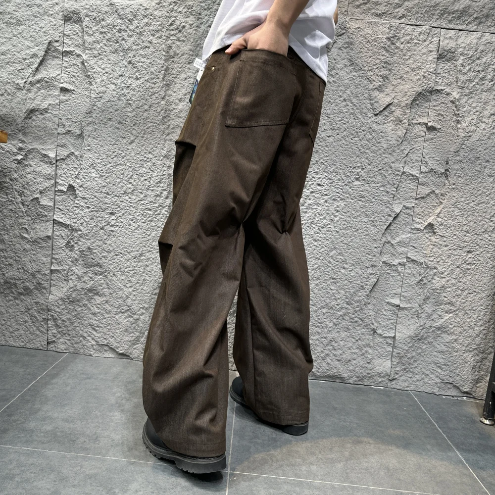 Loose Wide Leg Pants Men's Lazy Style Washed down Straight Leg Trousers Trendy Spring Cotton Polyester Lyocell Blend