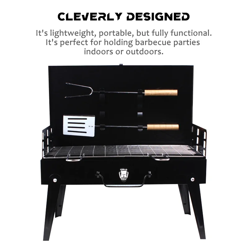 شواية شواء محمولة قابلة للطي شواية فحم خارجية من الفولاذ المقاوم للصدأ شواية شواء للتخييم والطبخ والنزهات أدوات الشواء