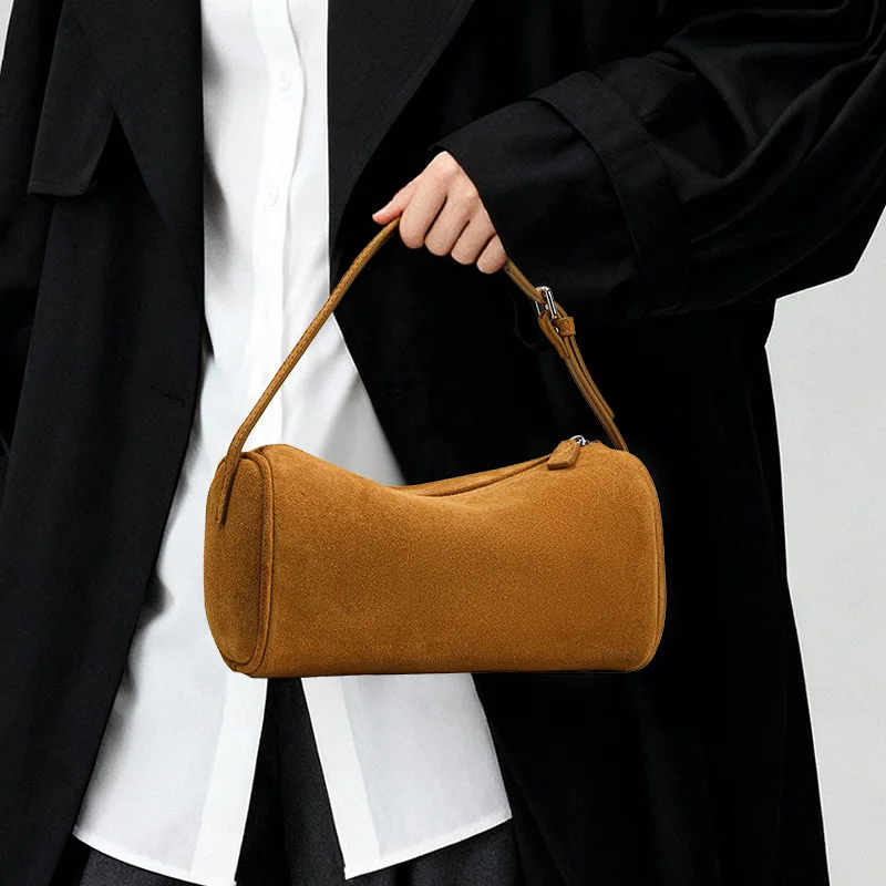 Frosted Suede Genuine Leather Pillow Bag for Women High-End Versatile Shoulder Crossbody Bag New Niche Design