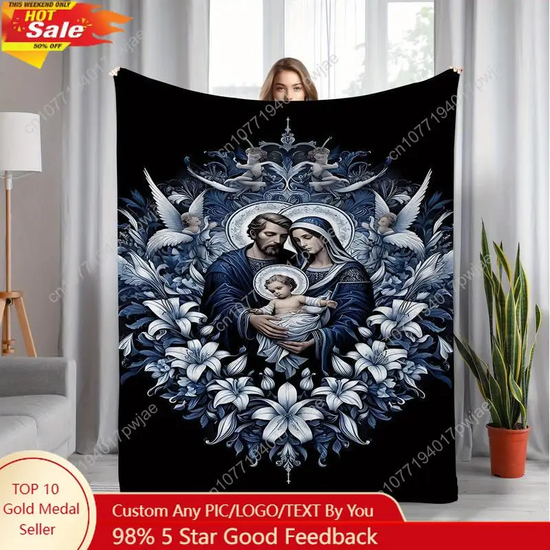 

Unique Jesus and Virgin Mary Printed Flannel Blanket - Soft Warm All-Season Throw Blanket Featuring Custom blankets
