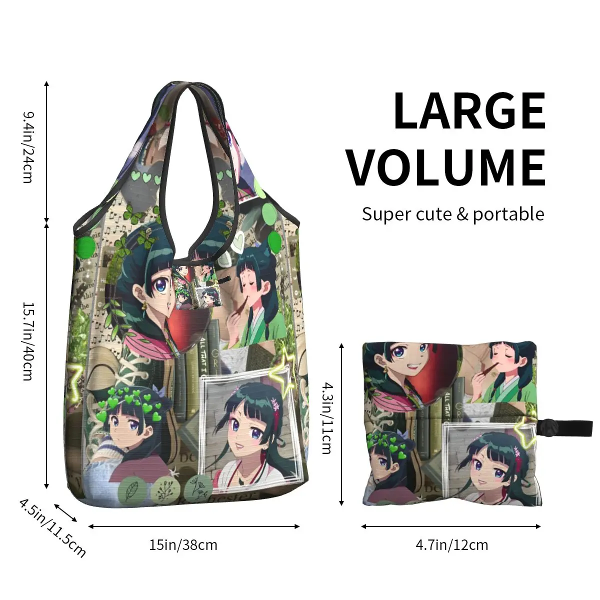 قابلة لإعادة الاستخدام يوميات الصيدلية أنيمي ماوماو أكياس التسوق للبقالة أكياس البقالة قابلة للطي قابل للغسل حمل الحقائب الكبيرة