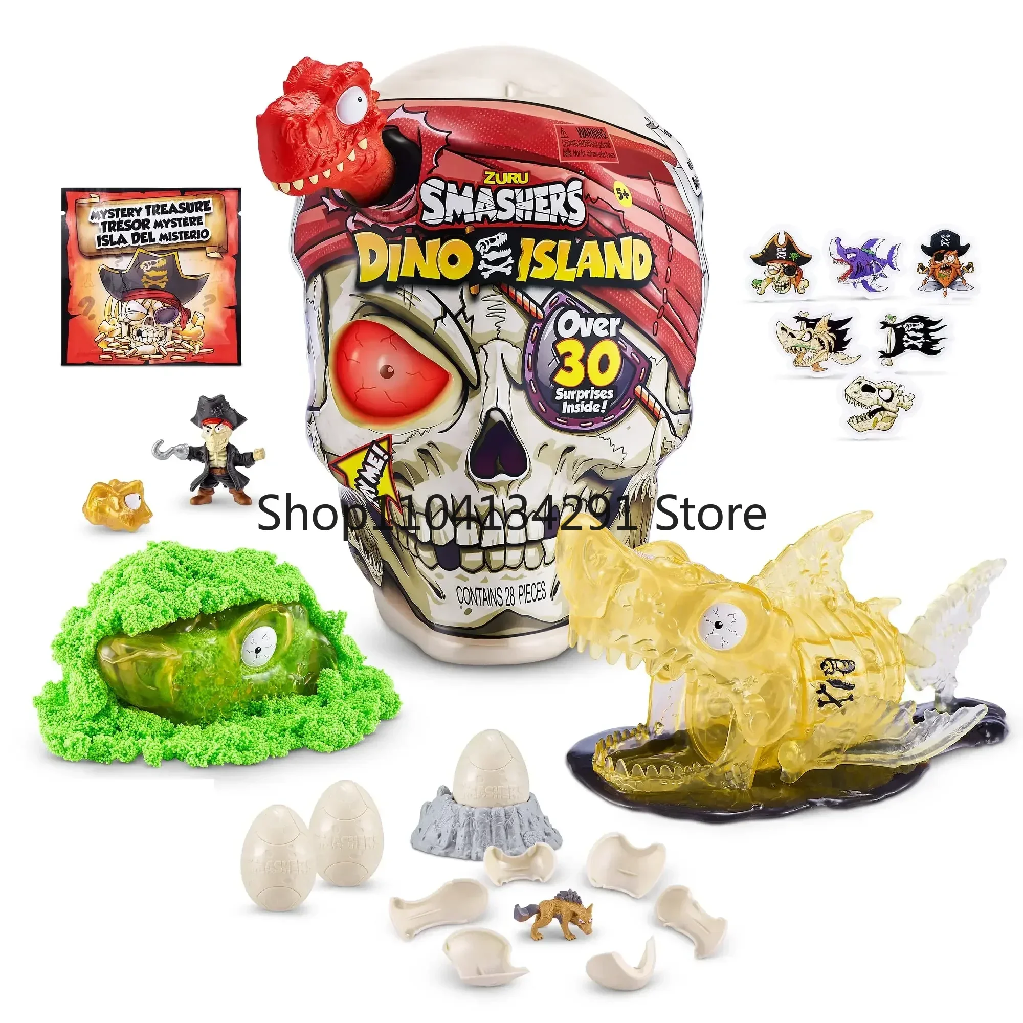 

ZURU Smashers Dino Island Series 5, гигантский череп, золотой охота за сокровищами, яйца динозавра, тираннозавр, рекс, мегалодон, модель игрушки для мальчиков